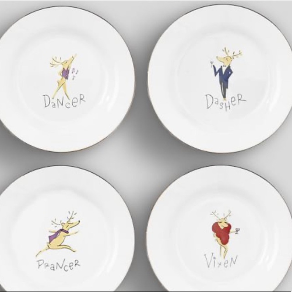 Pottery Barn Reindeer Cocktail Plates - set of 4